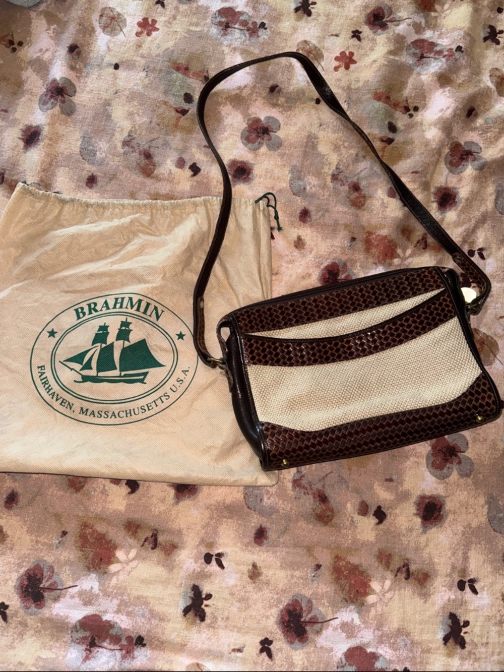 Brahmin Brown & Cream Croc-Embossed Crossbody